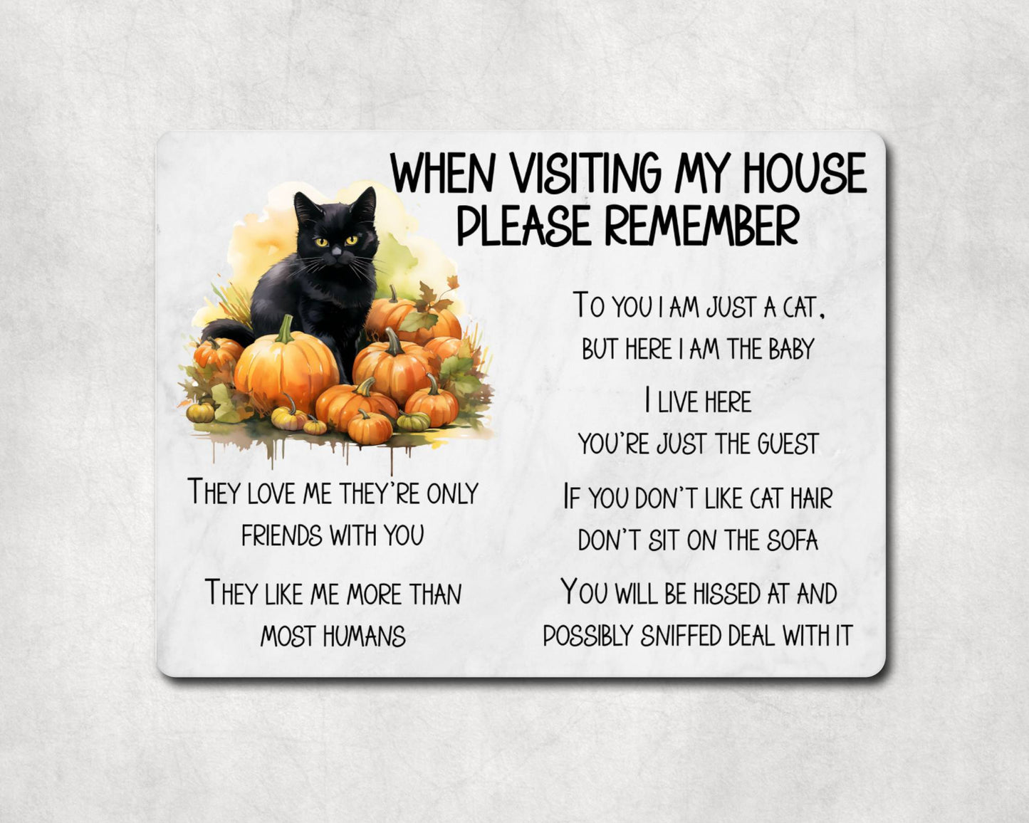 Black Cat Metal Sign Gift - When Visiting My House Please Remember - Cute Fun Novelty Animal Aluminium Present