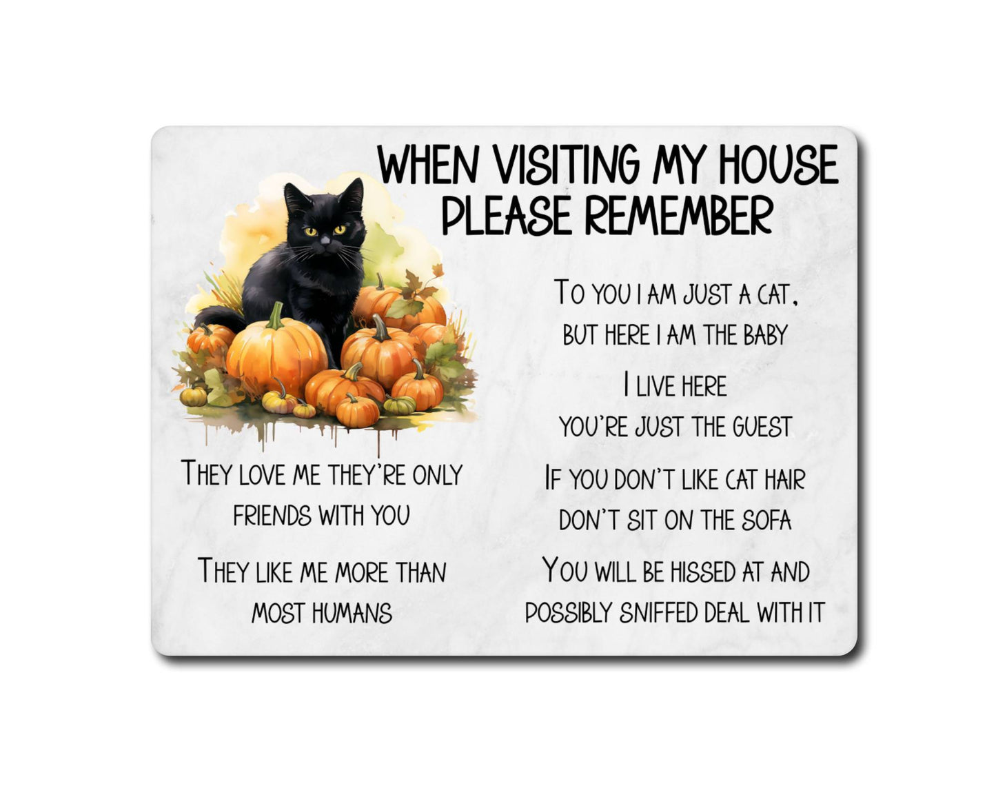 Black Cat Metal Sign Gift - When Visiting My House Please Remember - Cute Fun Novelty Animal Aluminium Present