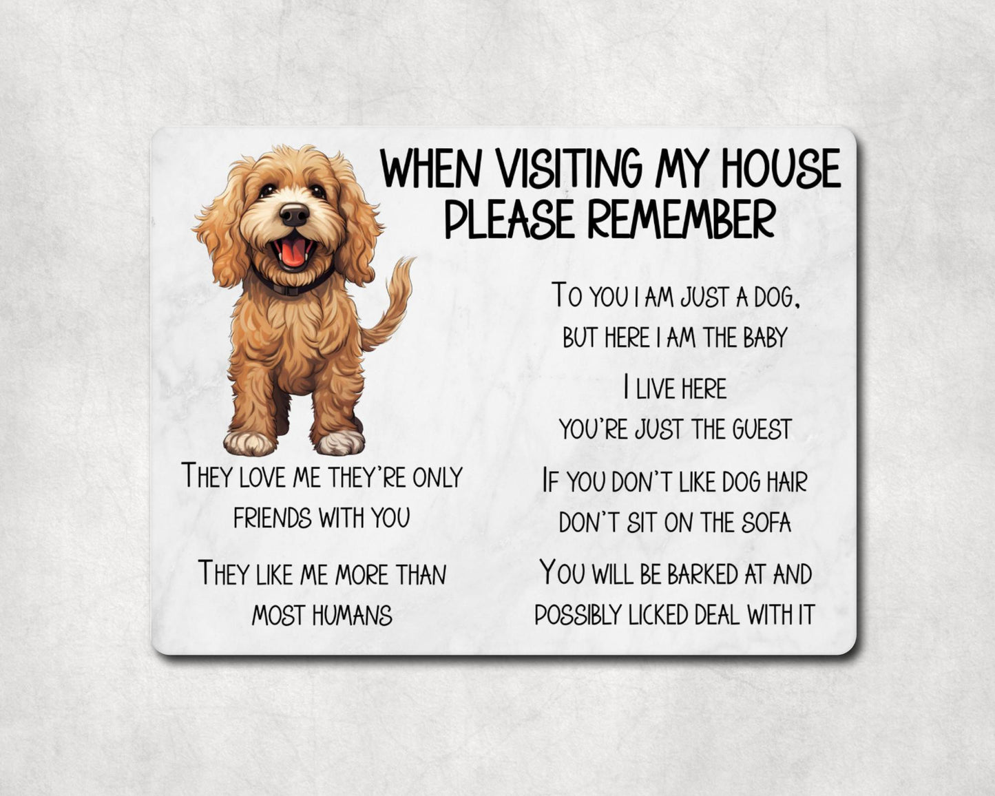 Cockapoo Metal Sign Gift - When Visiting My House Please Remember - Cute Fun Novelty Animal Aluminium Present
