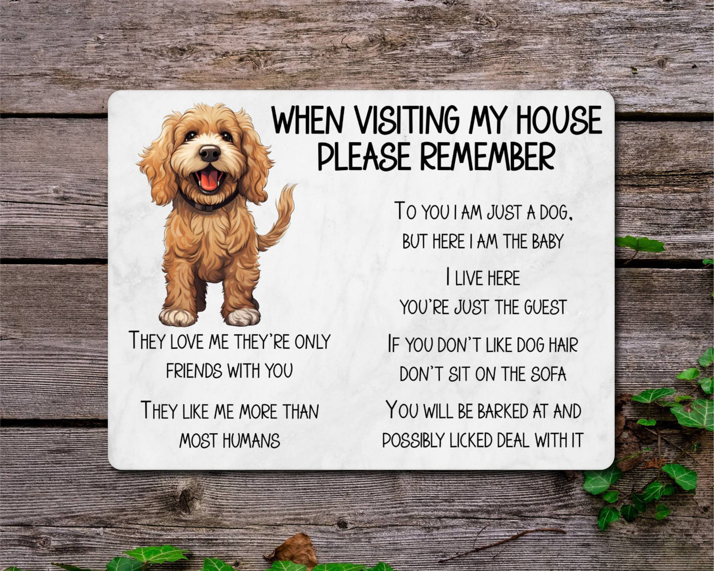 Cockapoo Metal Sign Gift - When Visiting My House Please Remember - Cute Fun Novelty Animal Aluminium Present