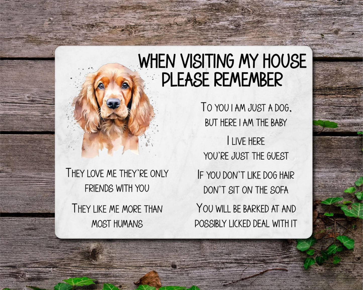 Cocker Spaniel Metal Sign Gift - When Visiting My House Please Remember - Cute Fun Novelty Animal Aluminium Present