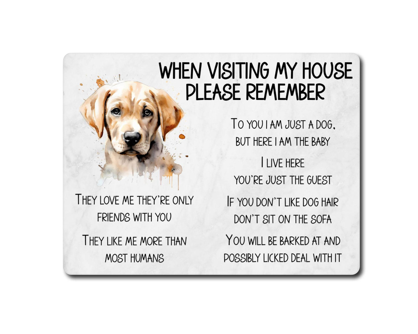Labrador Metal Sign Gift - When Visiting My House Please Remember - Cute Fun Novelty Animal Aluminium Present