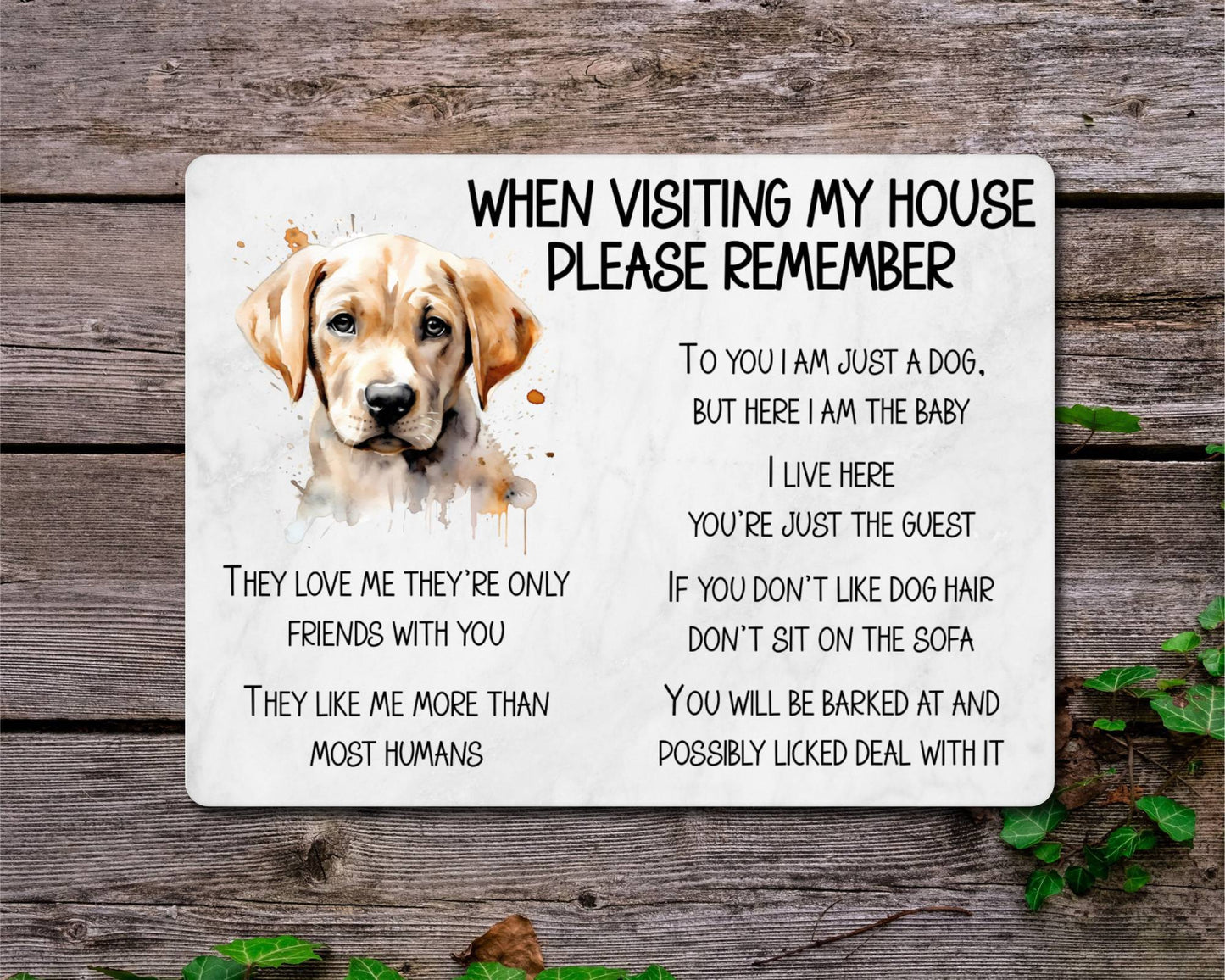 Labrador Metal Sign Gift - When Visiting My House Please Remember - Cute Fun Novelty Animal Aluminium Present