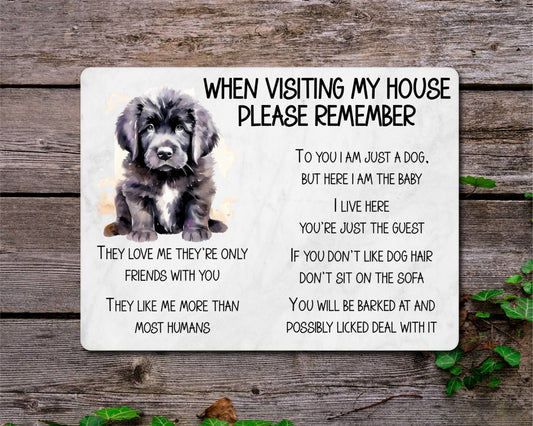 Newfoundland Metal Sign Gift - When Visiting My House Please Remember - Cute Fun Novelty Animal Aluminium Present