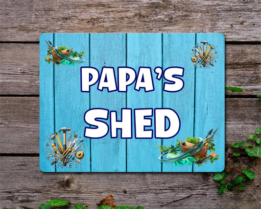 Papa Metal Sign Gift - Papa's Shed - Cute Fun Novelty Family Aluminium Present