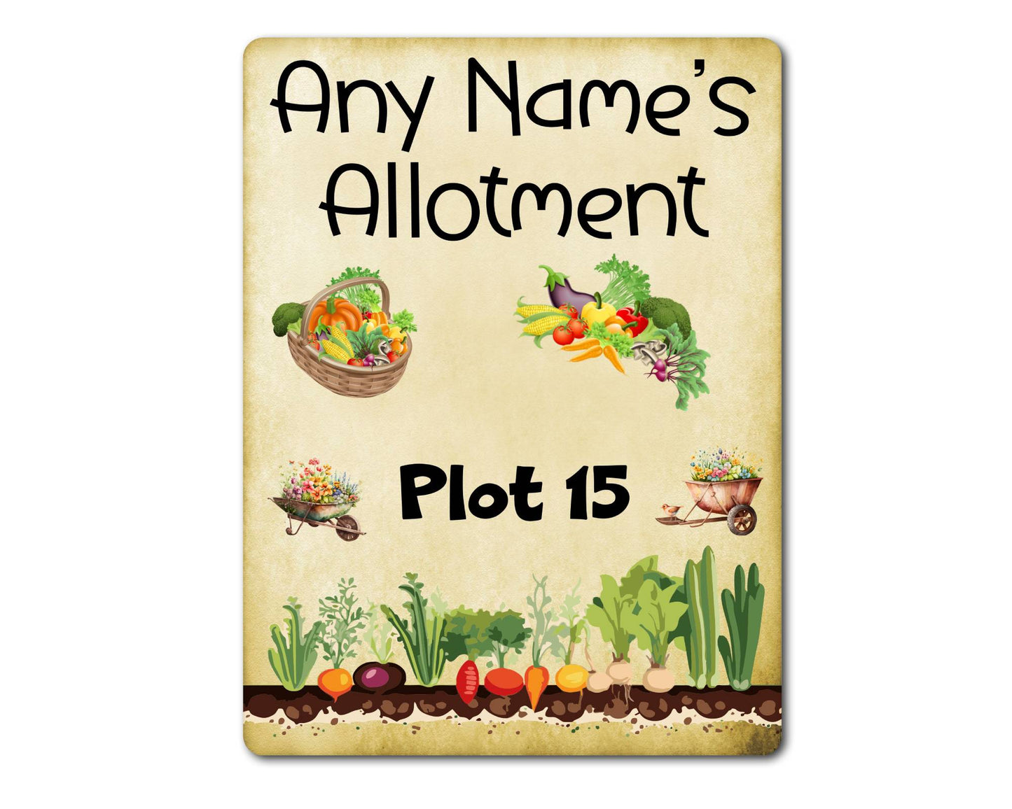 Personalised Garden Metal Sign Gift - Any Name And Plot Number Allotment - Cute Fun Novelty Family Aluminium Present