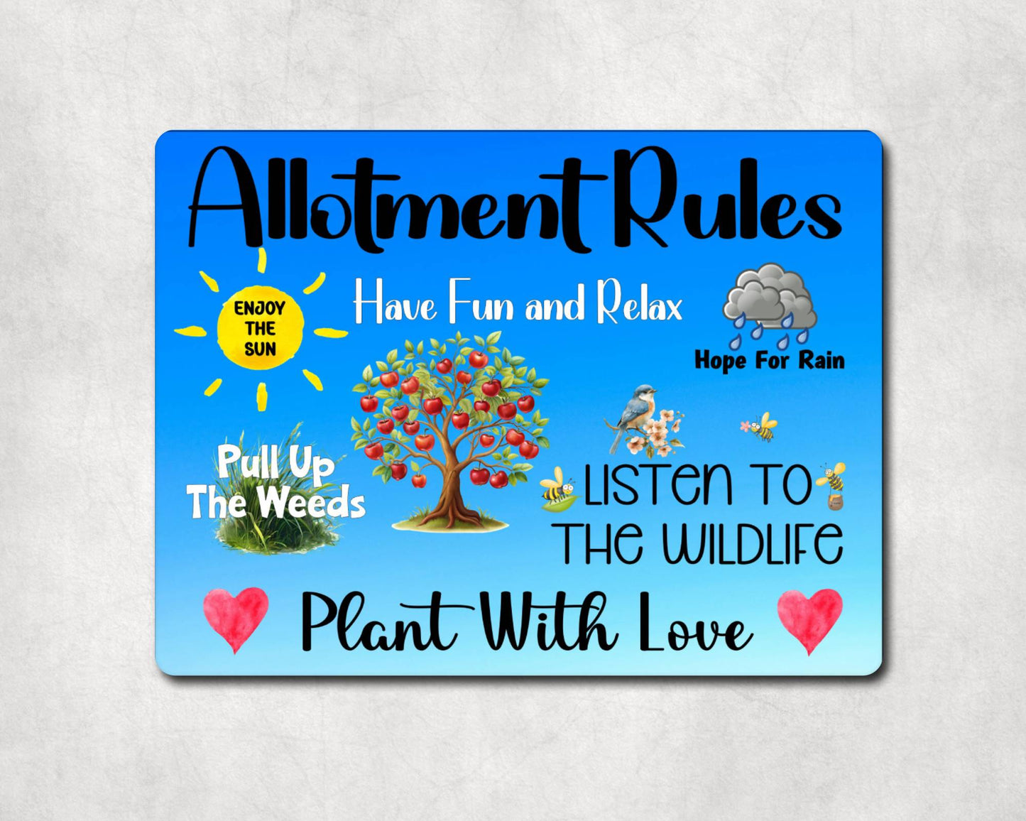 Garden Metal Sign Gift - Allotment Rules - Plant With Love - BLUE - Cute Fun Novelty Family Aluminium Present