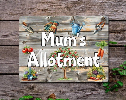 Garden Metal Sign Gift - Mum's Allotment - Cute Fun Novelty Family Aluminium Present