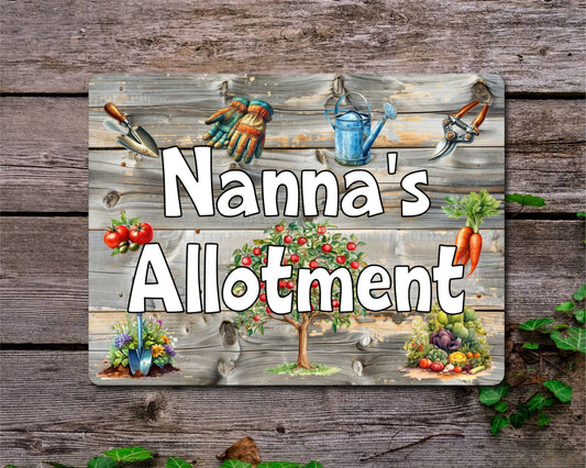 Garden Metal Sign Gift - Nanna's Allotment - Cute Fun Novelty Family Aluminium Present