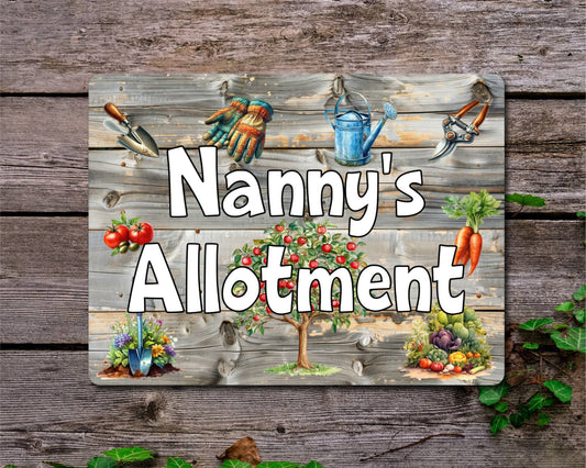 Garden Metal Sign Gift - Nanny's Allotment - Cute Fun Novelty Family Aluminium Present