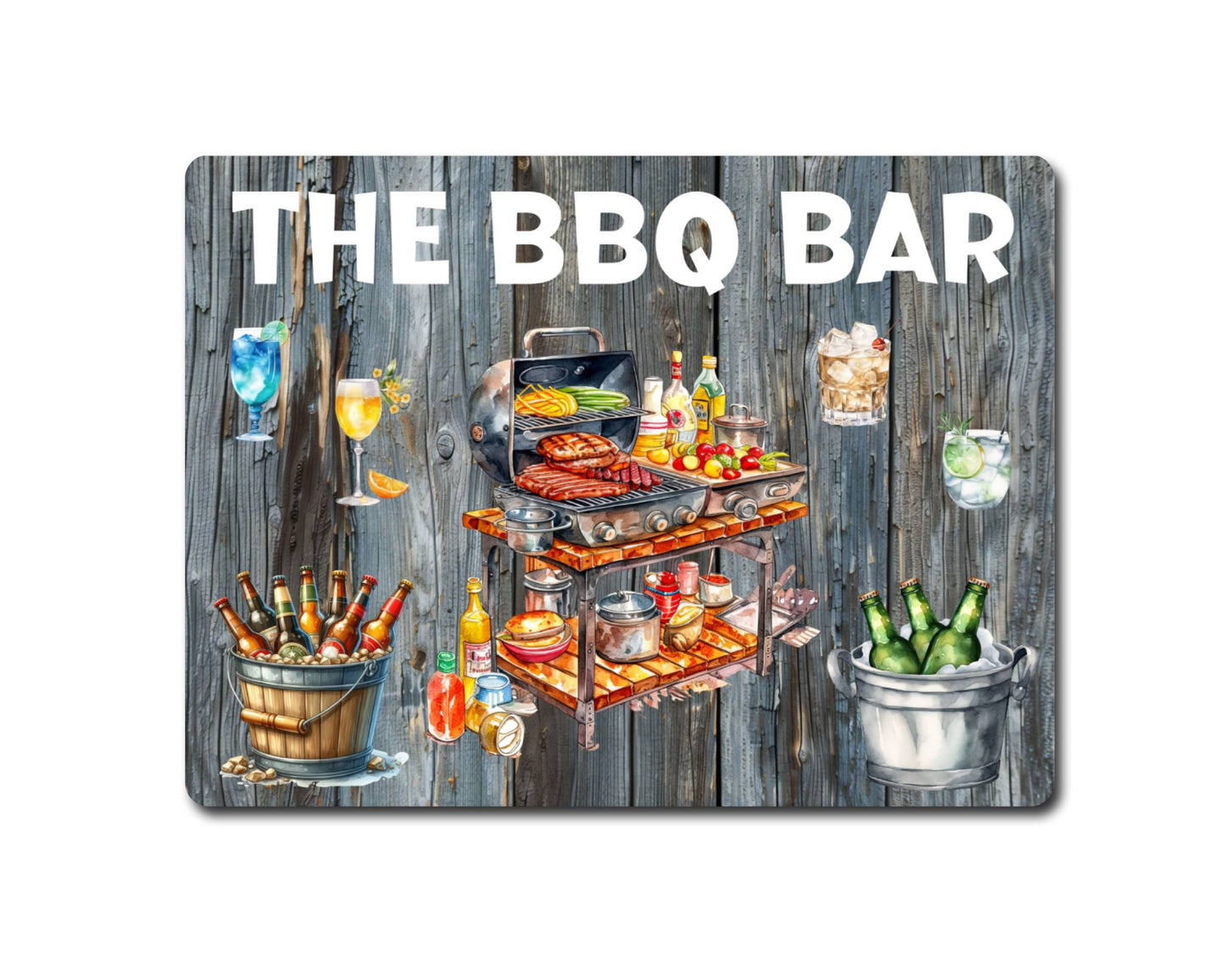 Garden Alcohol Metal Sign Gift - The BBQ Bar - Cute Fun Novelty Family Drink Aluminium Present