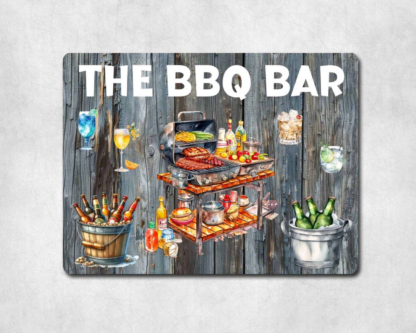 Garden Alcohol Metal Sign Gift - The BBQ Bar - Cute Fun Novelty Family Drink Aluminium Present