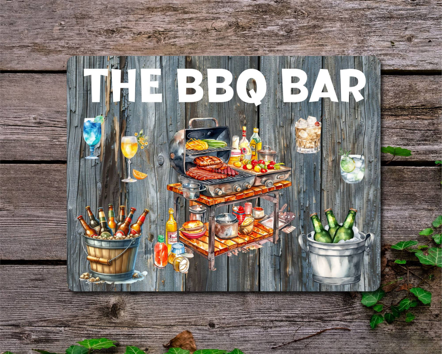 Garden Alcohol Metal Sign Gift - The BBQ Bar - Cute Fun Novelty Family Drink Aluminium Present