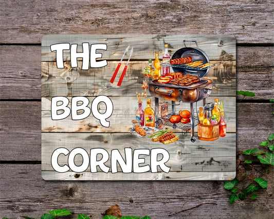 Garden Food Metal Sign Gift - The BBQ Corner - Cute Fun Novelty Family Drink Aluminium Present