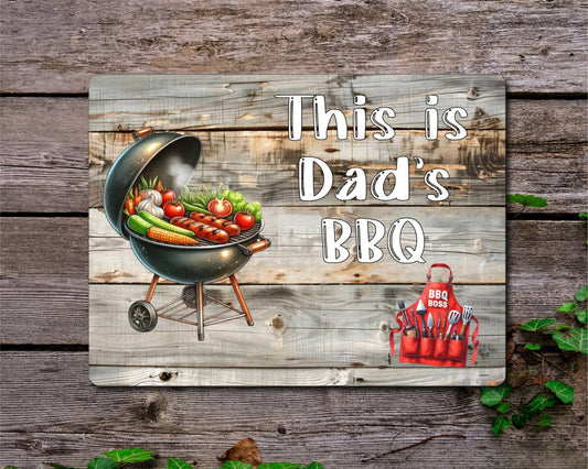 Garden Food Metal Sign Gift - This Is Dad's BBQ - Cute Fun Novelty Family Drink Aluminium Present