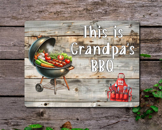Garden Food Metal Sign Gift - This Is Grandpa's BBQ - Cute Fun Novelty Family Drink Aluminium Present