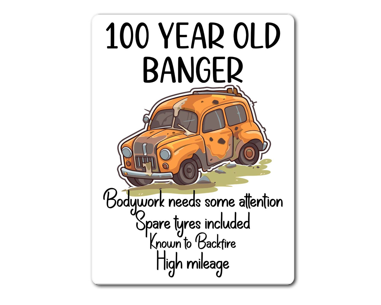 Birthday Metal Sign Gift - 100 Year Old Banger - Spare Tyres Included - Cute Fun Novelty Aluminium Present