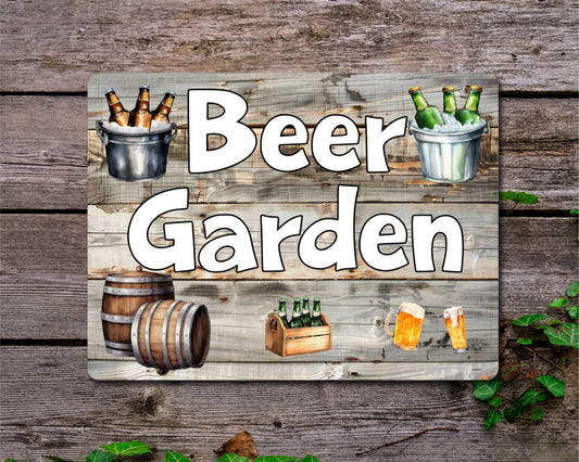 Alcohol Metal Sign Gift - Beer Garden - Cute Fun Novelty Family Drink Aluminium Present
