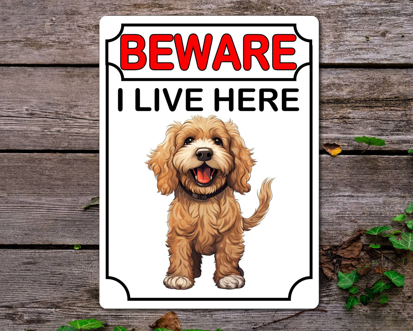 Cockapoo Metal Sign Gift - Beware I Live Here - Cute Fun Novelty Animal Aluminium Present