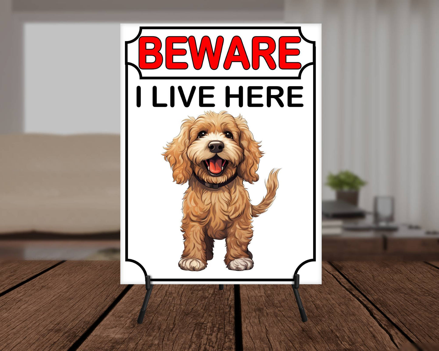 Cockapoo Metal Sign Gift - Beware I Live Here - Cute Fun Novelty Animal Aluminium Present