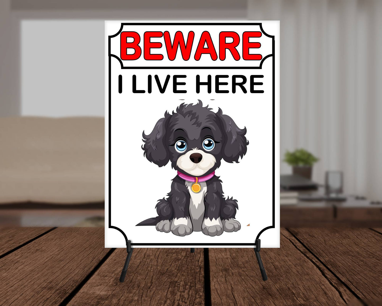 Jackapoo Metal Sign Gift - Beware I Live Here - Cute Fun Novelty Animal Aluminium Present