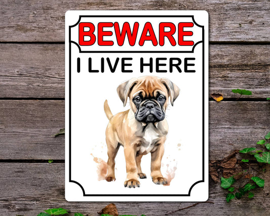Mastiff Metal Sign Gift - Beware I Live Here - Cute Fun Novelty Animal Aluminium Present