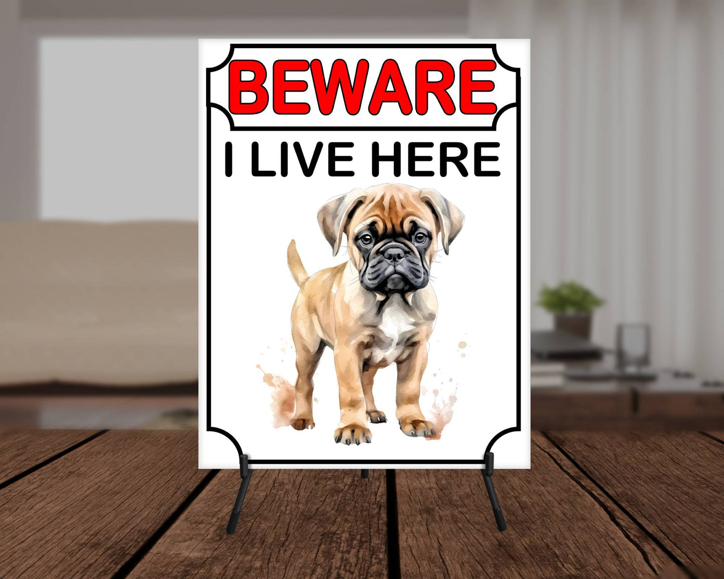 Mastiff Metal Sign Gift - Beware I Live Here - Cute Fun Novelty Animal Aluminium Present