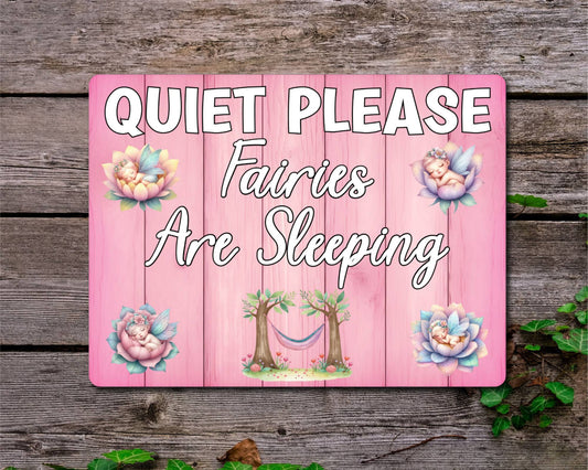 Fairy Metal Sign Gift - Quiet Please Fairies Are Sleeping - Cute Fun Novelty Family Aluminium Fae Present