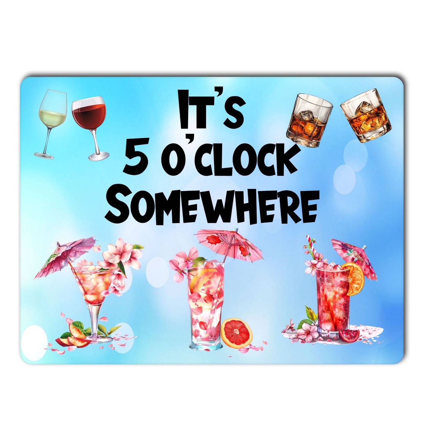 Alcohol Garden Metal Sign Gift - It's 5 O'clock Somewhere - Cute Fun Novelty Family Aluminium Present