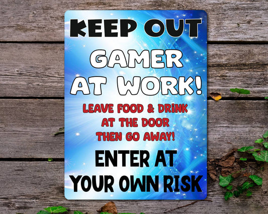 Gaming Metal Sign Gift - Keep Out - Gamer At Work - Cute Fun Novelty Aluminium Present