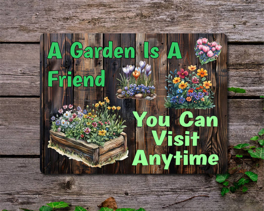 Allotment Metal Sign Gift - A Garden Is A Friend You Can Visit Anytime - Cute Fun Novelty Family Aluminium Animal Present
