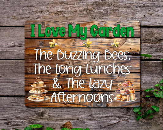 Allotment Metal Sign Gift - I Love My Garden - The  Buzzing Bees - Cute Fun Novelty Family Aluminium Present