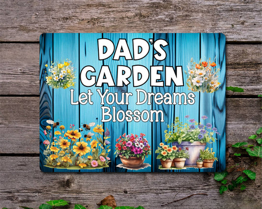 Allotment Metal Sign Gift - Dad's Garden - Let Your Dreams Blossom - Cute Fun Novelty Family Hen Aluminium Animal Present
