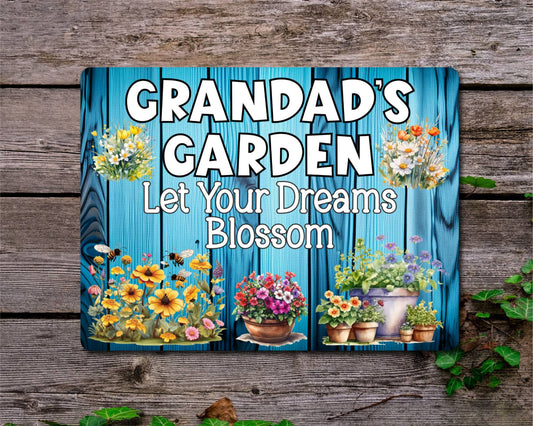 Allotment Metal Sign Gift - Grandad's Garden - Let Your Dreams Blossom - Cute Fun Novelty Family Hen Aluminium Animal Present
