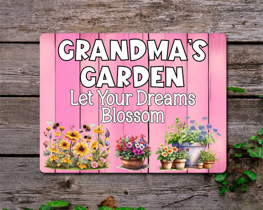 Allotment Metal Sign Gift - Grandma's Garden - Let Your Dreams Blossom - Cute Fun Novelty Family Hen Aluminium Animal Present