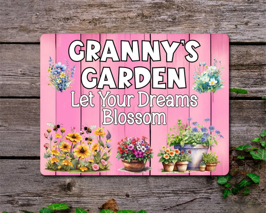 Allotment Metal Sign Gift - Granny's Garden - Let Your Dreams Blossom - Cute Fun Novelty Family Hen Aluminium Animal Present