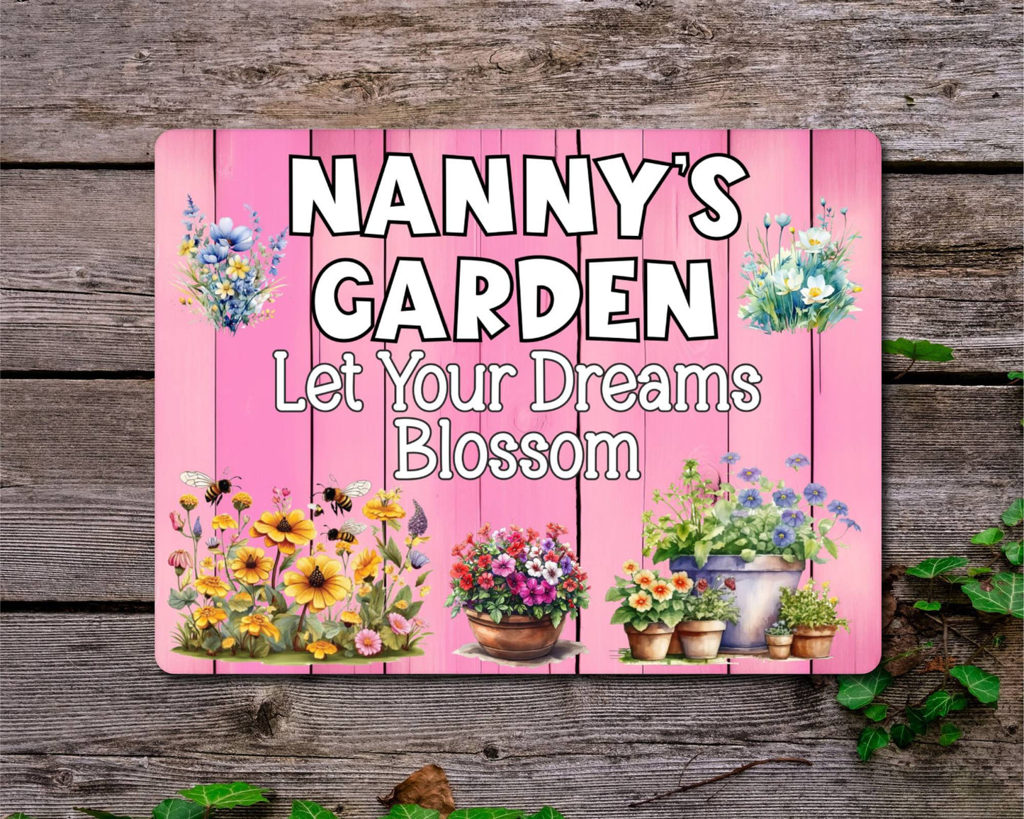 Allotment Metal Sign Gift - Nanny's Garden - Let Your Dreams Blossom - Cute Fun Novelty Family Hen Aluminium Animal Present