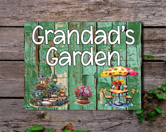 Grandparent Allotment Metal Sign Gift - Grandad's Garden - Cute Fun Novelty Family Aluminium Animal Present