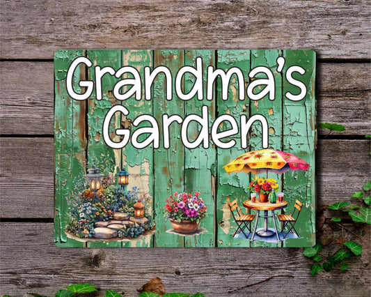 Grandparent Allotment Metal Sign Gift - Grandma's Garden - Cute Fun Novelty Family Aluminium Animal Present