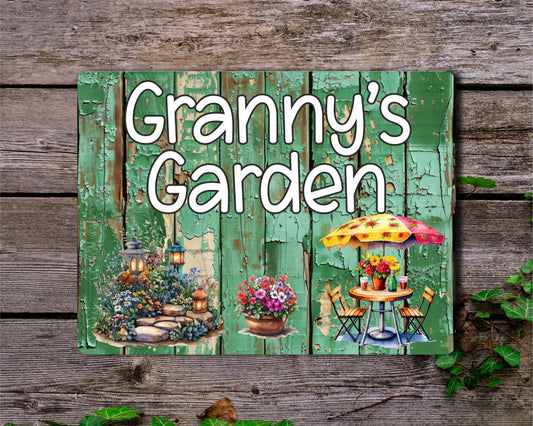 Grandparent Allotment Metal Sign Gift - Granny's Garden - Cute Fun Novelty Family Aluminium Animal Present
