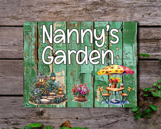 Grandparent Allotment Metal Sign Gift - Nanny's Garden - Cute Fun Novelty Family Aluminium Animal Present