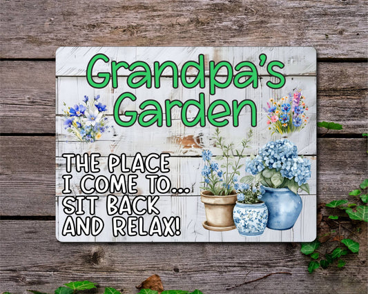 Grandparent Allotment Metal Sign Gift - Grandpa's Garden - Sit Back And Relax - Cute Fun Novelty Family Aluminium Animal Present