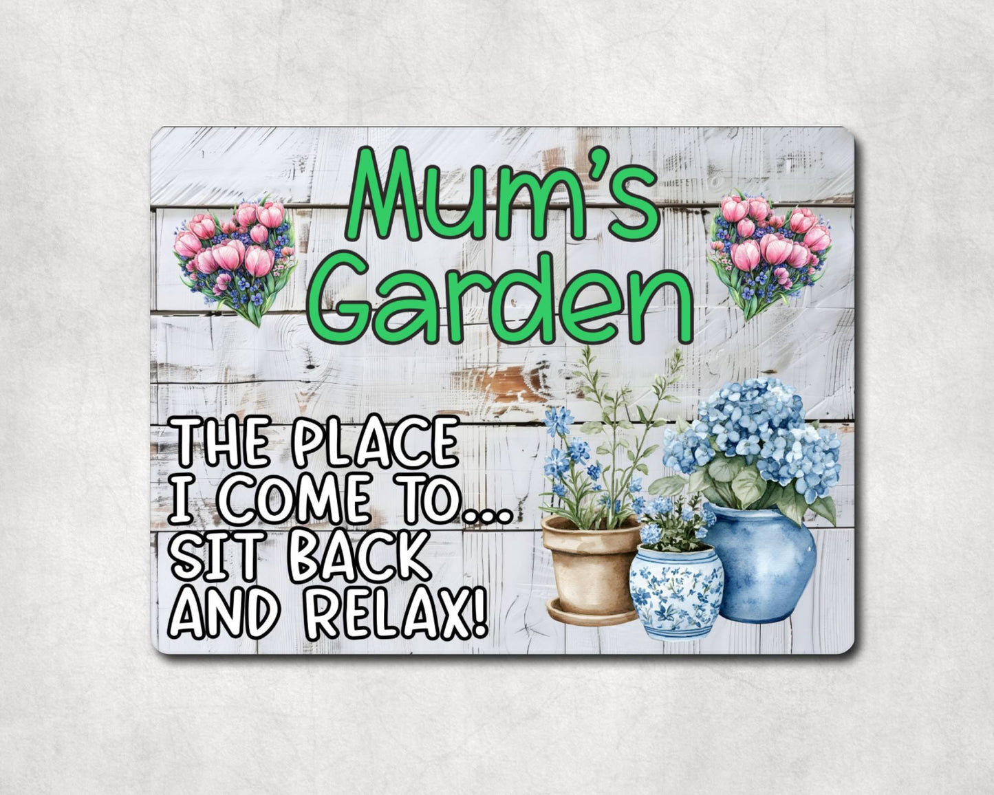 Parent Allotment Metal Sign Gift - Mum's Garden - Sit Back And Relax - Cute Fun Novelty Family Aluminium Animal Present