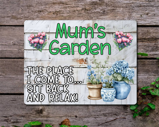 Parent Allotment Metal Sign Gift - Mum's Garden - Sit Back And Relax - Cute Fun Novelty Family Aluminium Animal Present