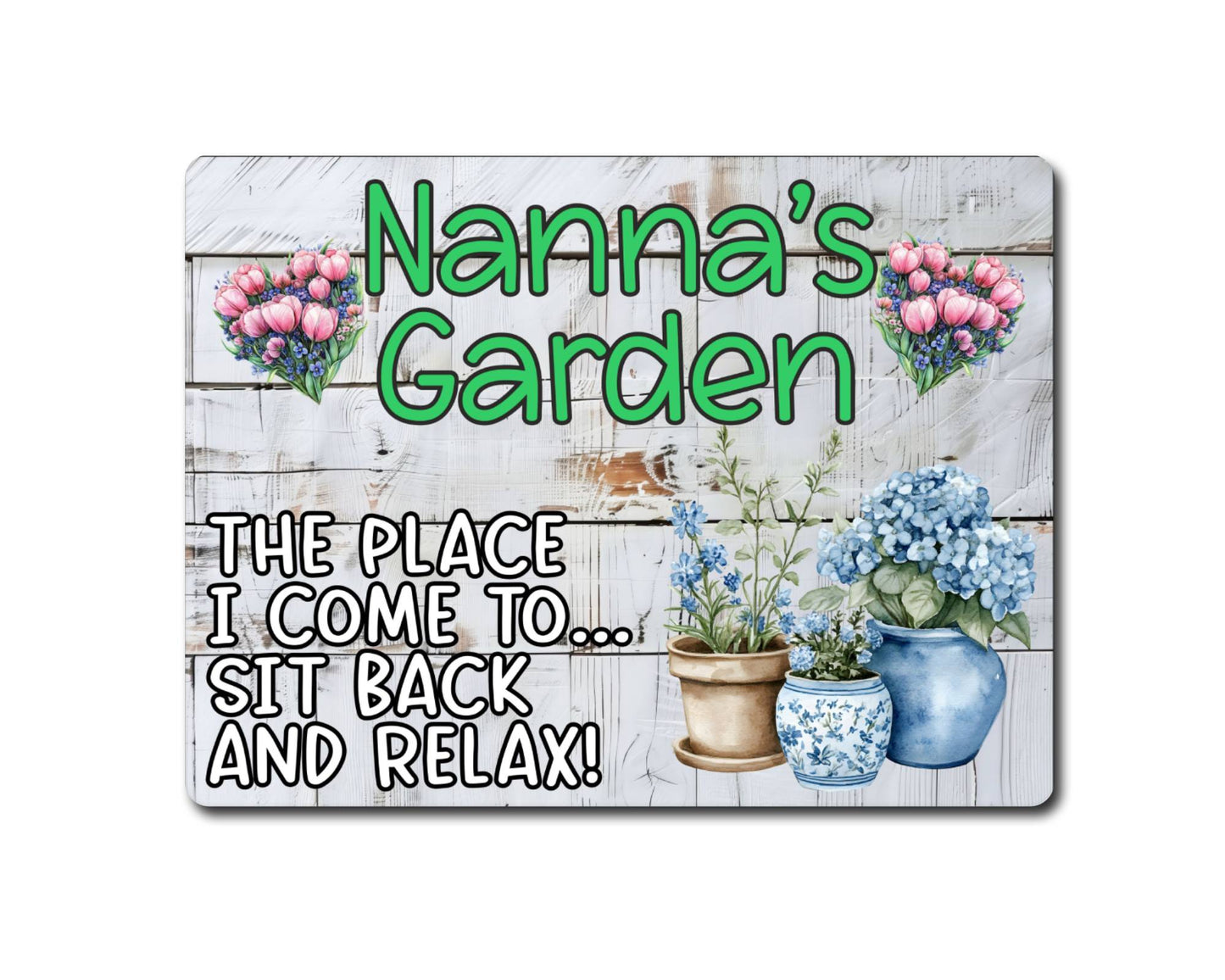 Grandparent Allotment Metal Sign Gift - Nanna's Garden - Sit Back And Relax - Cute Fun Novelty Family Aluminium Animal Present