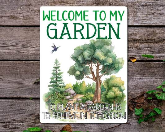 Garden Metal Sign Gift - Welcome To My Garden - Cute Fun Novelty Family Aluminium Present