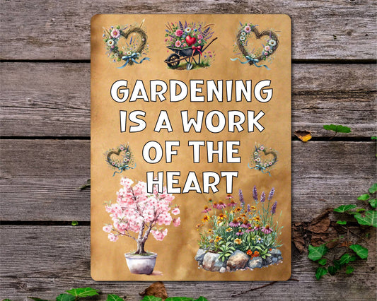 Allotment Metal Sign Gift - Gardening Is A Work Of The Heart - Cute Fun Novelty Family Garden Aluminium Present