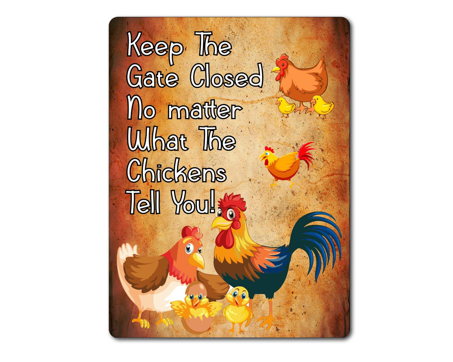 Chicken Garden Metal Sign Gift - Please Shut The Gate Chickens - Cute Fun Novelty Family Aluminium Present