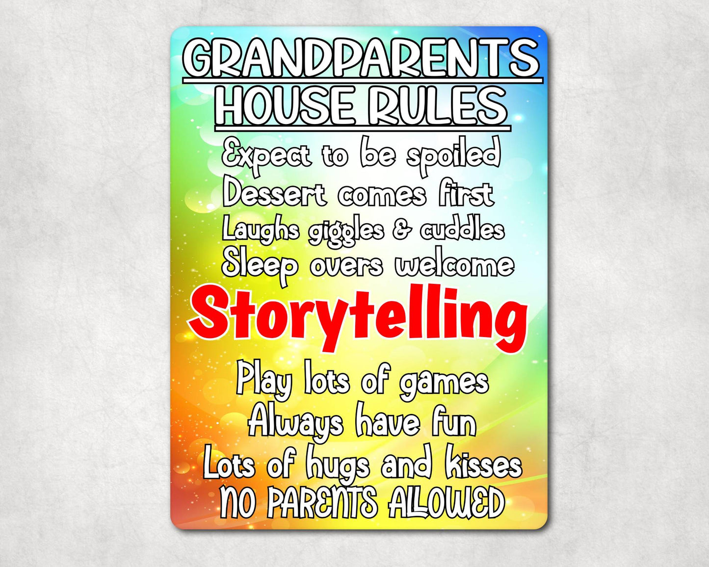 Garden Metal Sign Gift - Grandparent House Rules - No Parents Allowed -  Cute Fun Novelty Family Aluminium Present