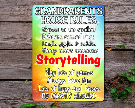 Garden Metal Sign Gift - Grandparent House Rules - No Parents Allowed -  Cute Fun Novelty Family Aluminium Present